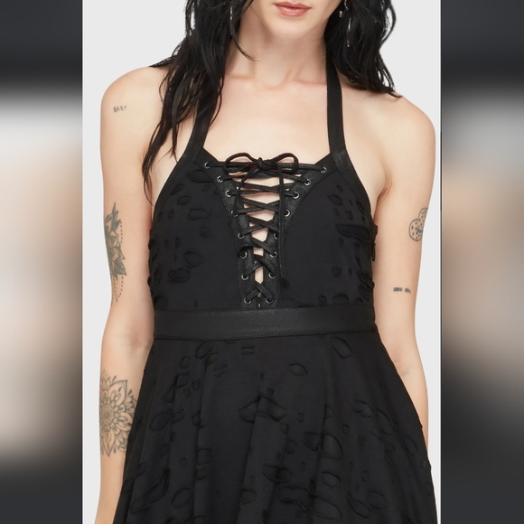 Killstar Black Asymmetrical Lace-Up Dress - Picture 3 of 5